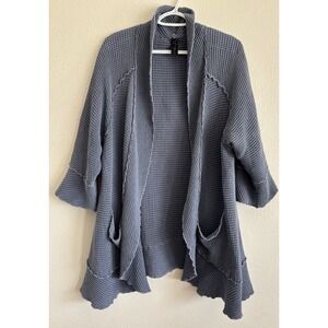 Focus Casual Life Fresh Funk Waffle Knit Open Front Cardigan Blue Gray M